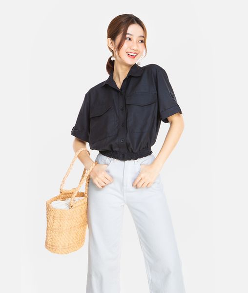 SƠMI CROP LINEN NGẮN TAY