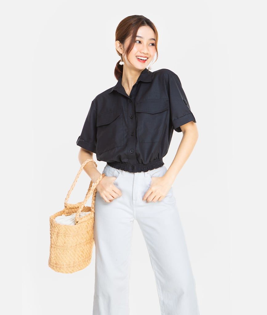 SƠMI CROP LINEN NGẮN TAY