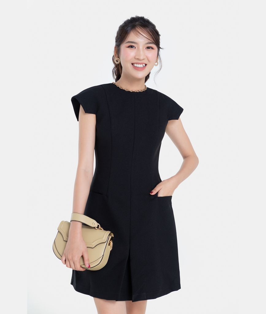 ĐẦM MINI TAY VUÔNG PHỐI TÚI