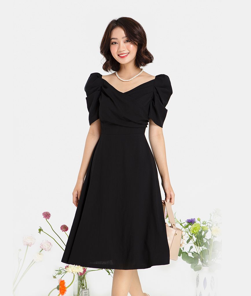 ĐẦM MIDI ĐẮP NGỰC TAY PHỒNG