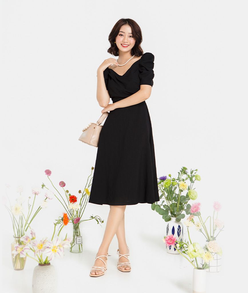 ĐẦM MIDI ĐẮP NGỰC TAY PHỒNG