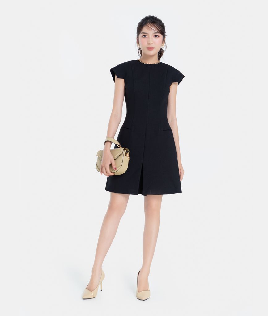 ĐẦM MINI TAY VUÔNG PHỐI TÚI