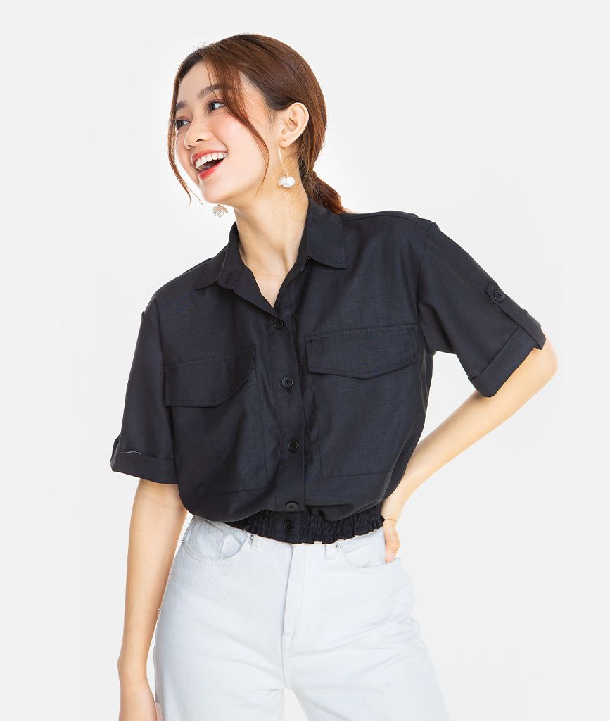 SƠMI CROP LINEN NGẮN TAY