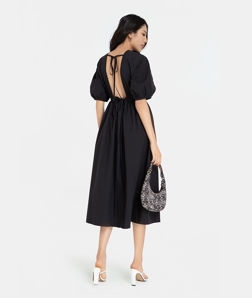 ĐẦM MIDI TAY PHỒNG HỞ LƯNG