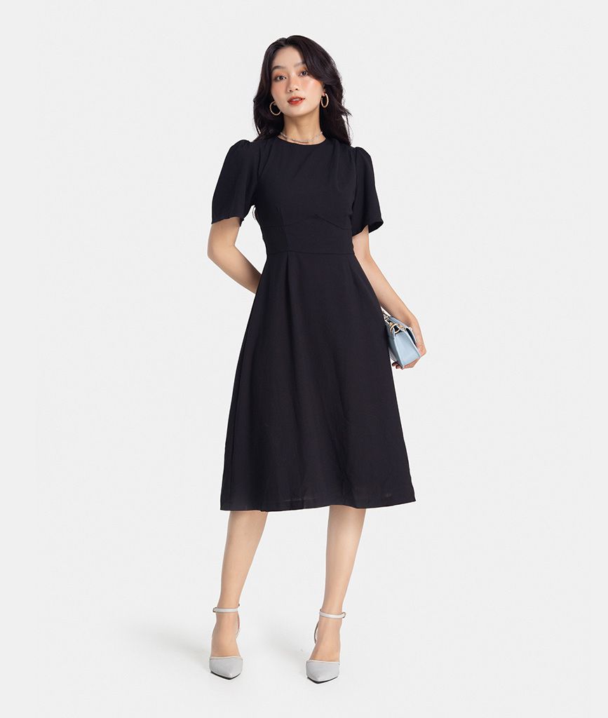 Đầm A mini cổ xếp