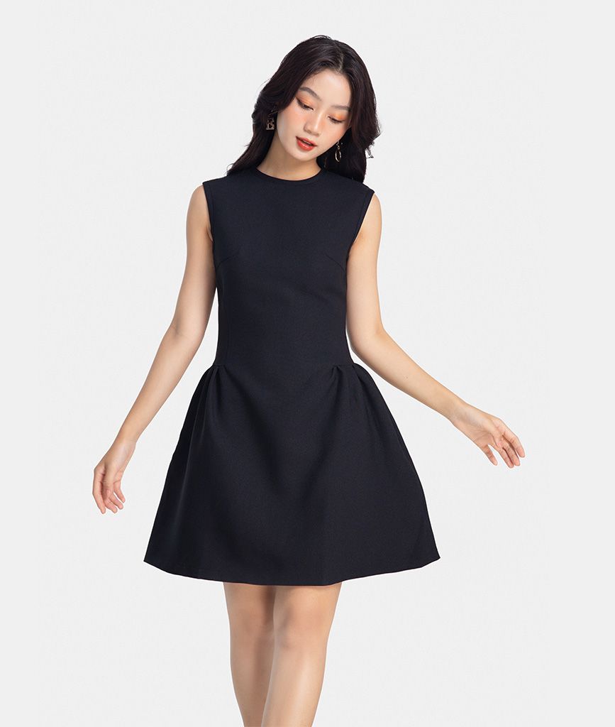 Đầm lửng nhún ôm dây kéo sắt