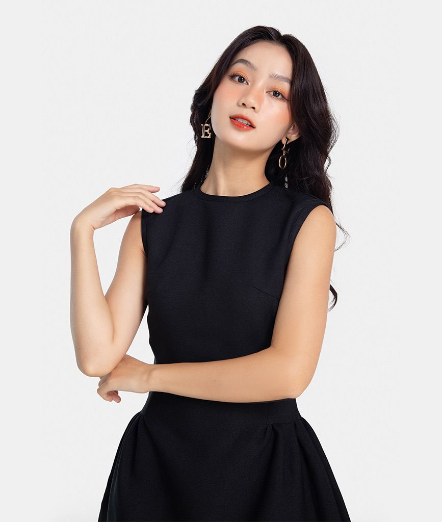 Đầm lửng nhún ôm dây kéo sắt