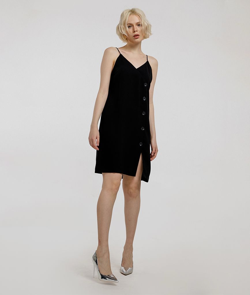 Đầm tuytsi suông thô 2 dây nút Tuytsi 80% Polyester 20% TD1903032