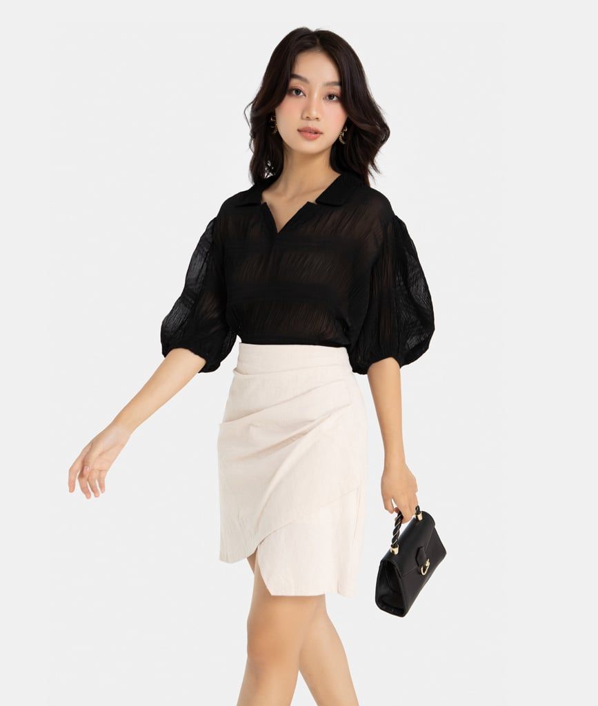 Áo tay phồng cổ sơ mi