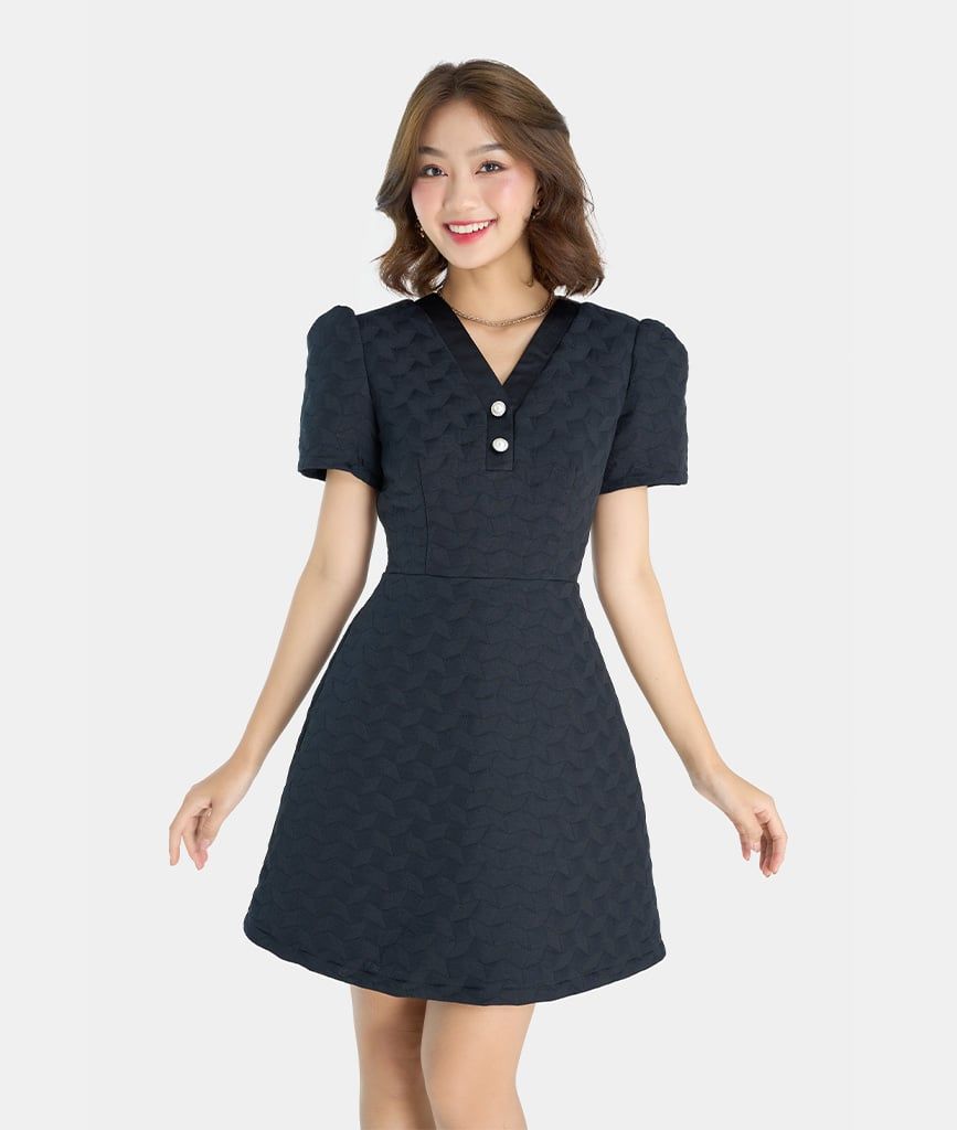 Đầm lửng cổ nẹp V