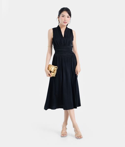 Đầm sát nách cổ V nhún eo