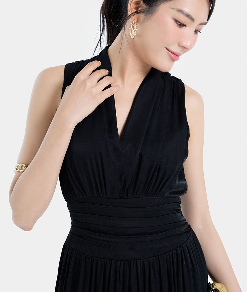 Đầm sát nách cổ V nhún eo