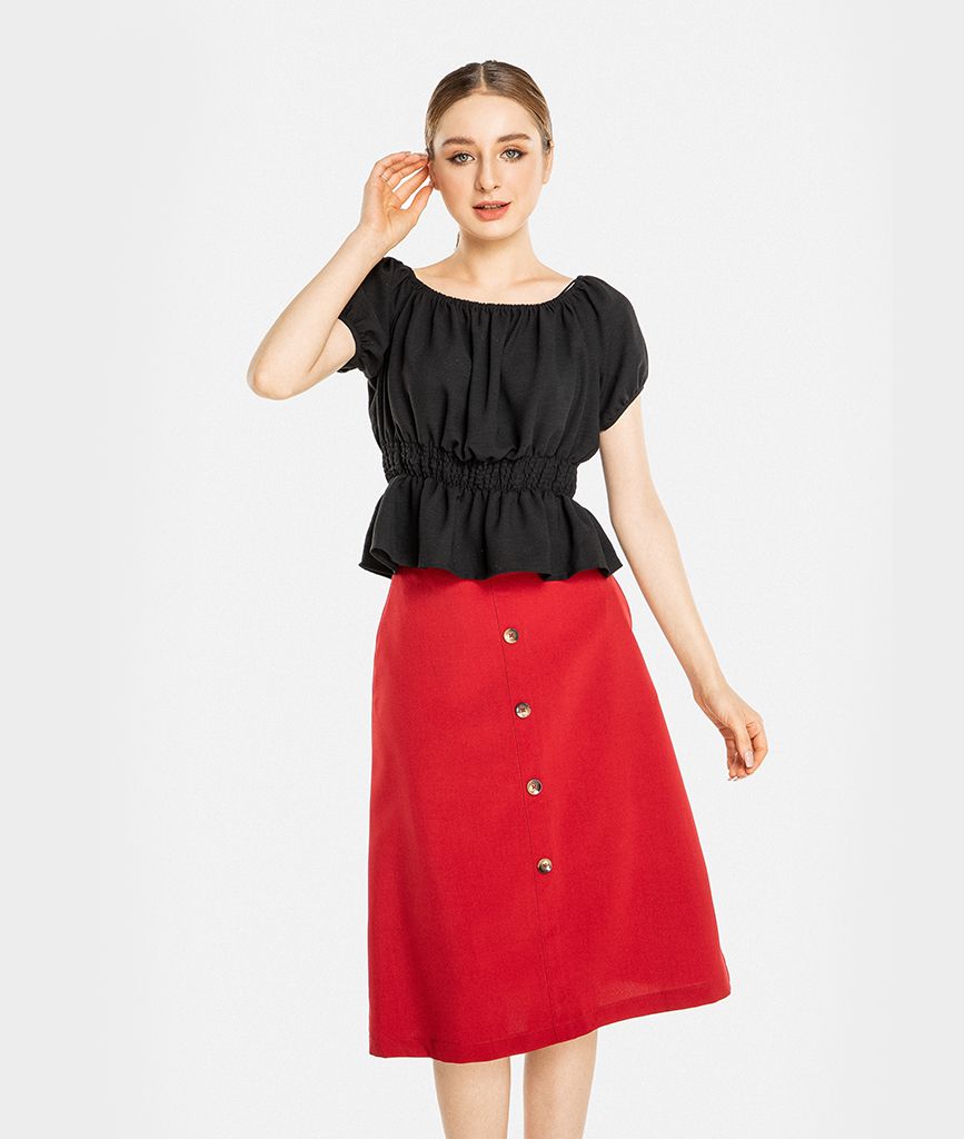 Váy midi hàng nút trước
