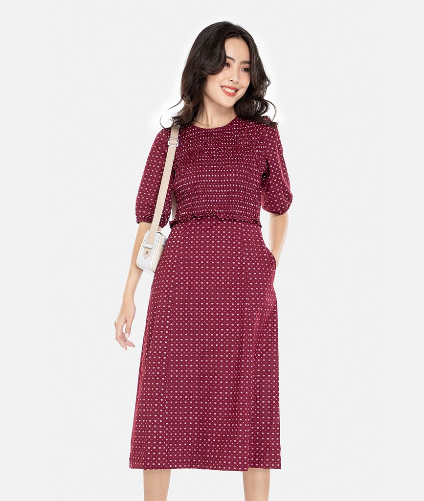 Đầm midi dập nhún