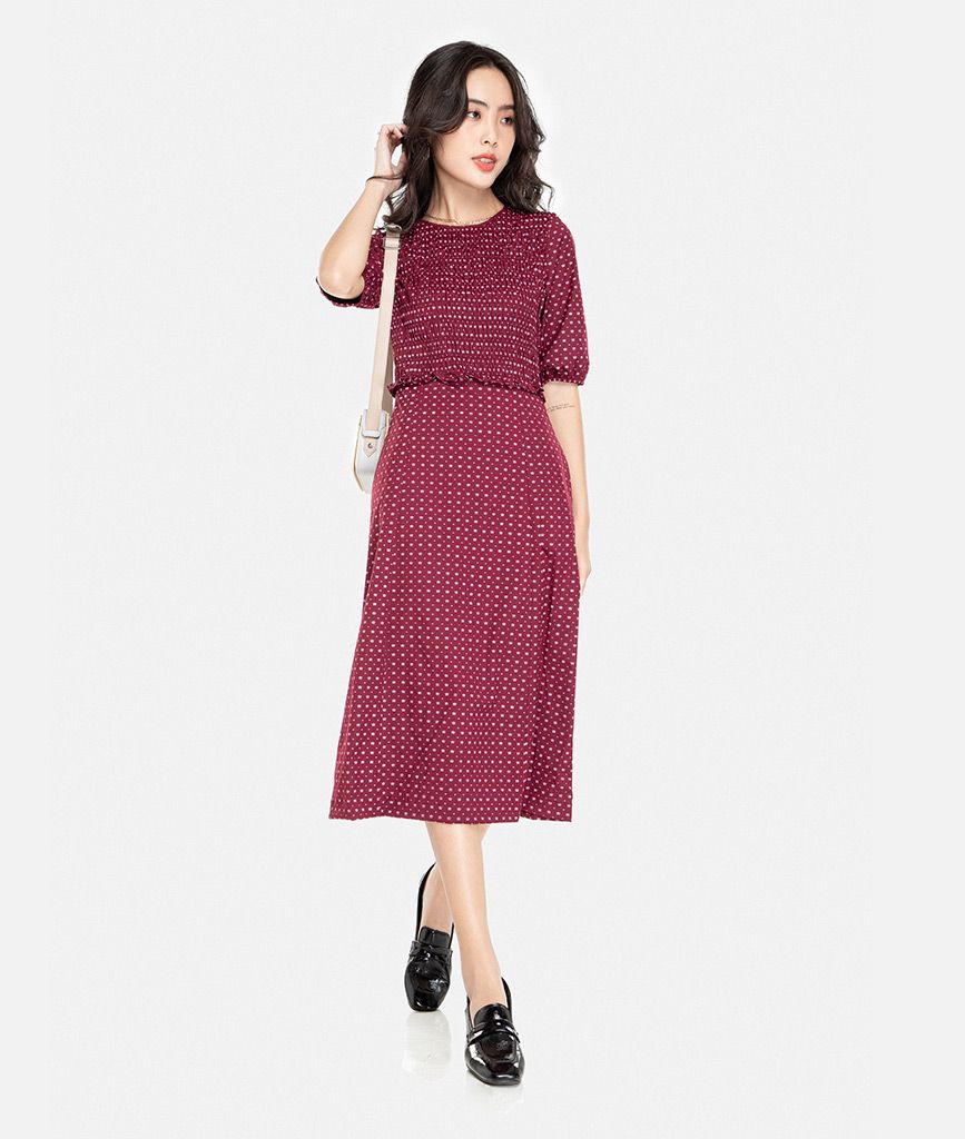 Đầm midi dập nhún