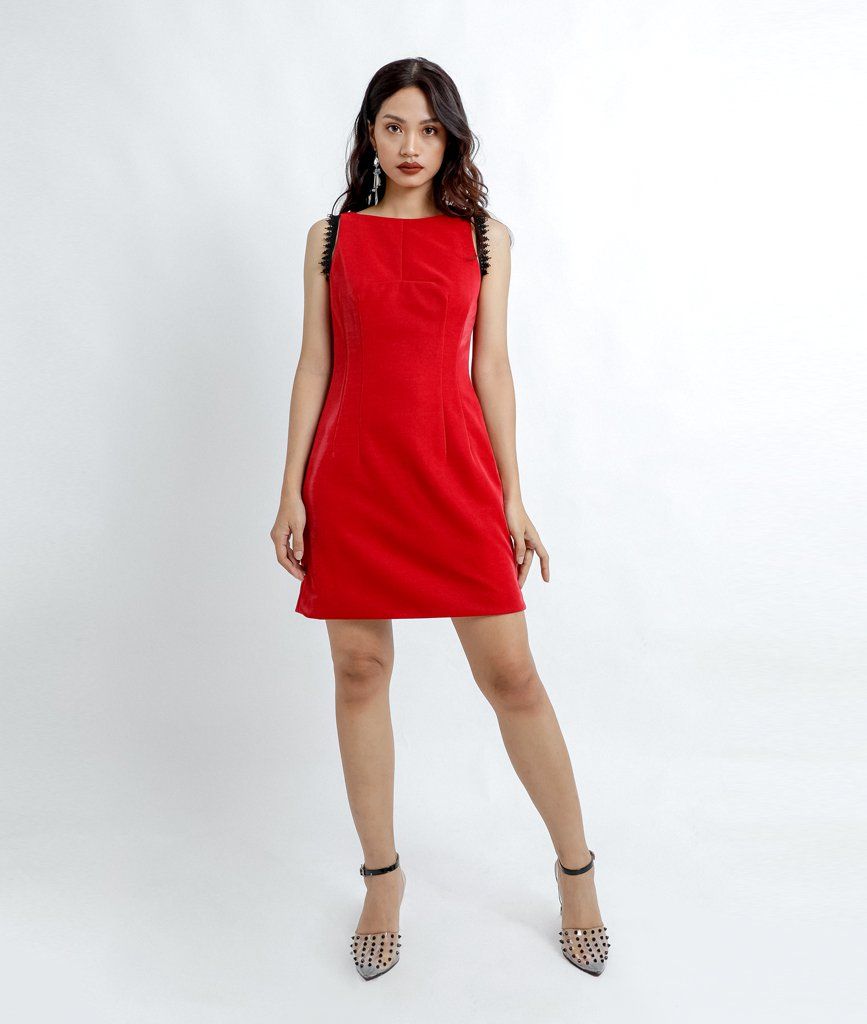 Đầm thun A phối dây ren