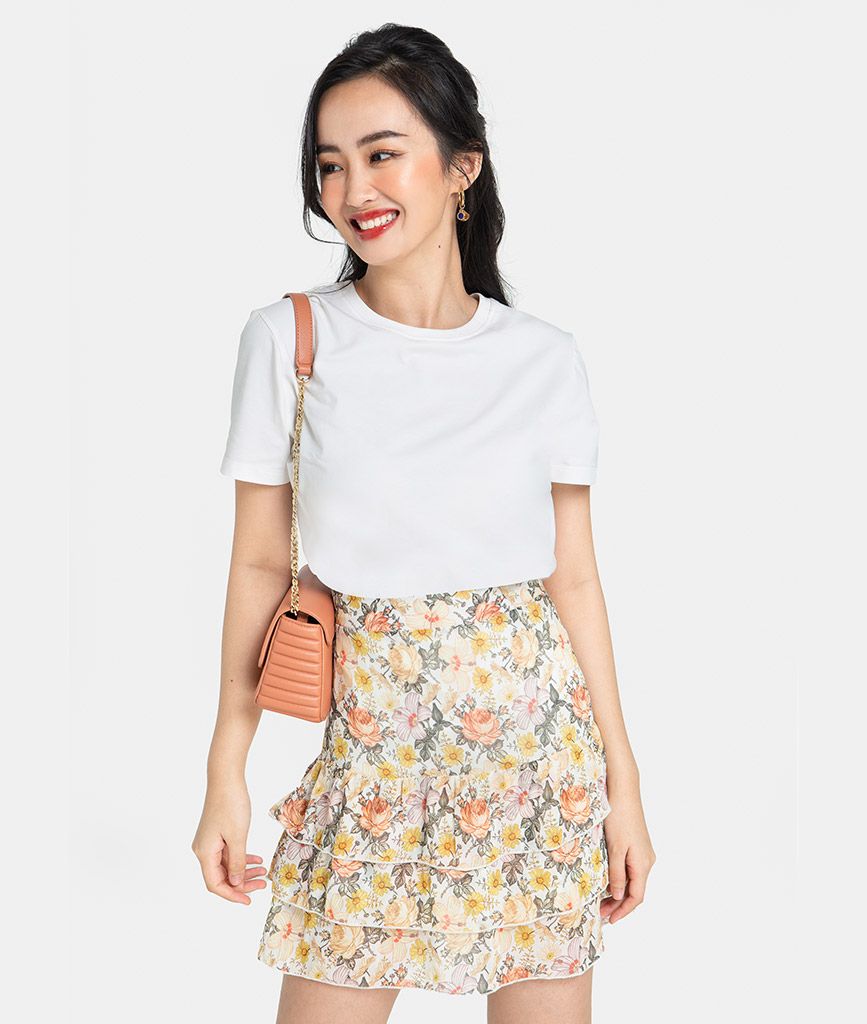 CHÂN VÁY MINI IN HOA 3 TẦNG