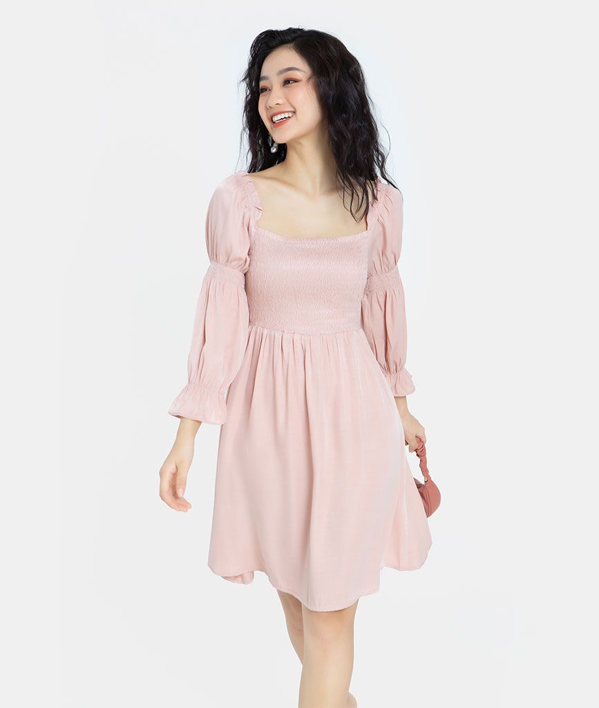 ĐẦM MINI BẸT VAI SMOCKING