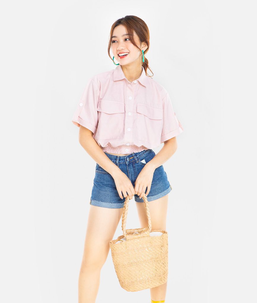 SƠMI CROP LINEN NGẮN TAY
