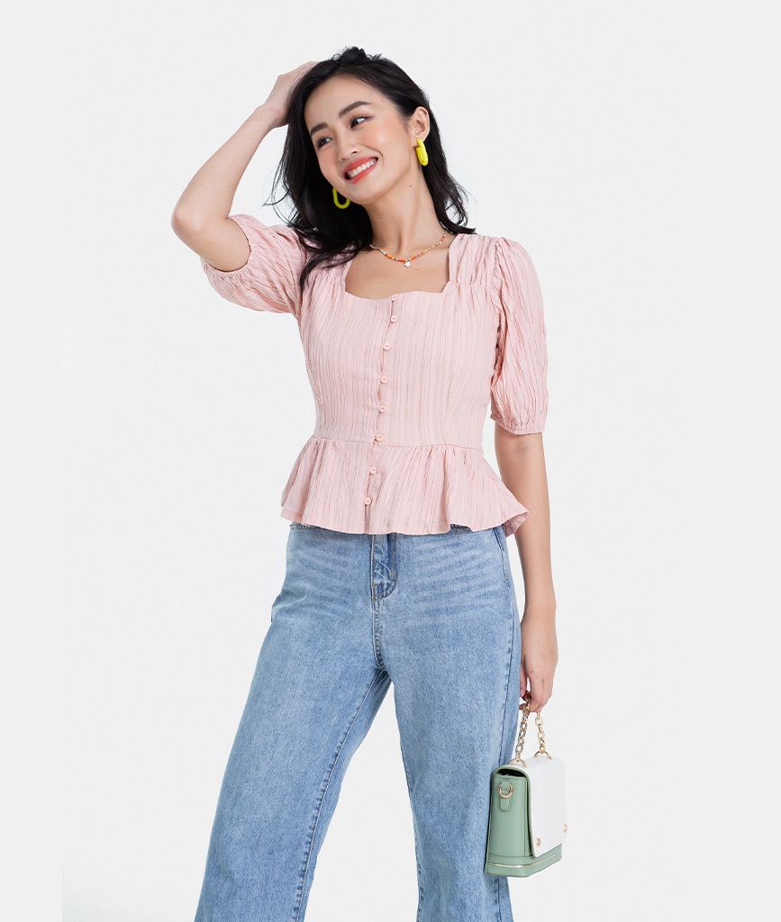 ÁO KIỂU CỔ VUÔNG TAY PHỒNG TÙNG A