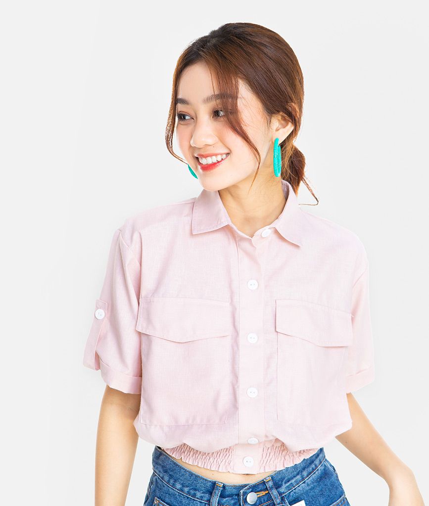 SƠMI CROP LINEN NGẮN TAY