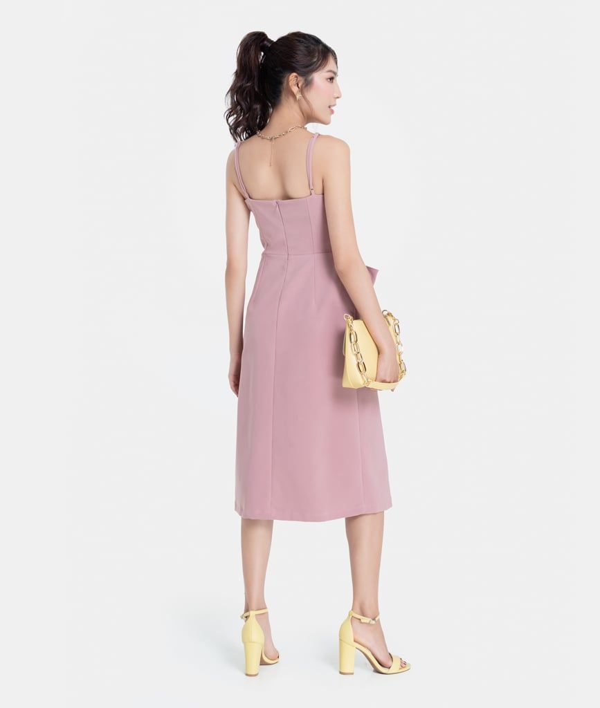 ĐẦM MIDI 2 DÂY XOẮN NƠ EO