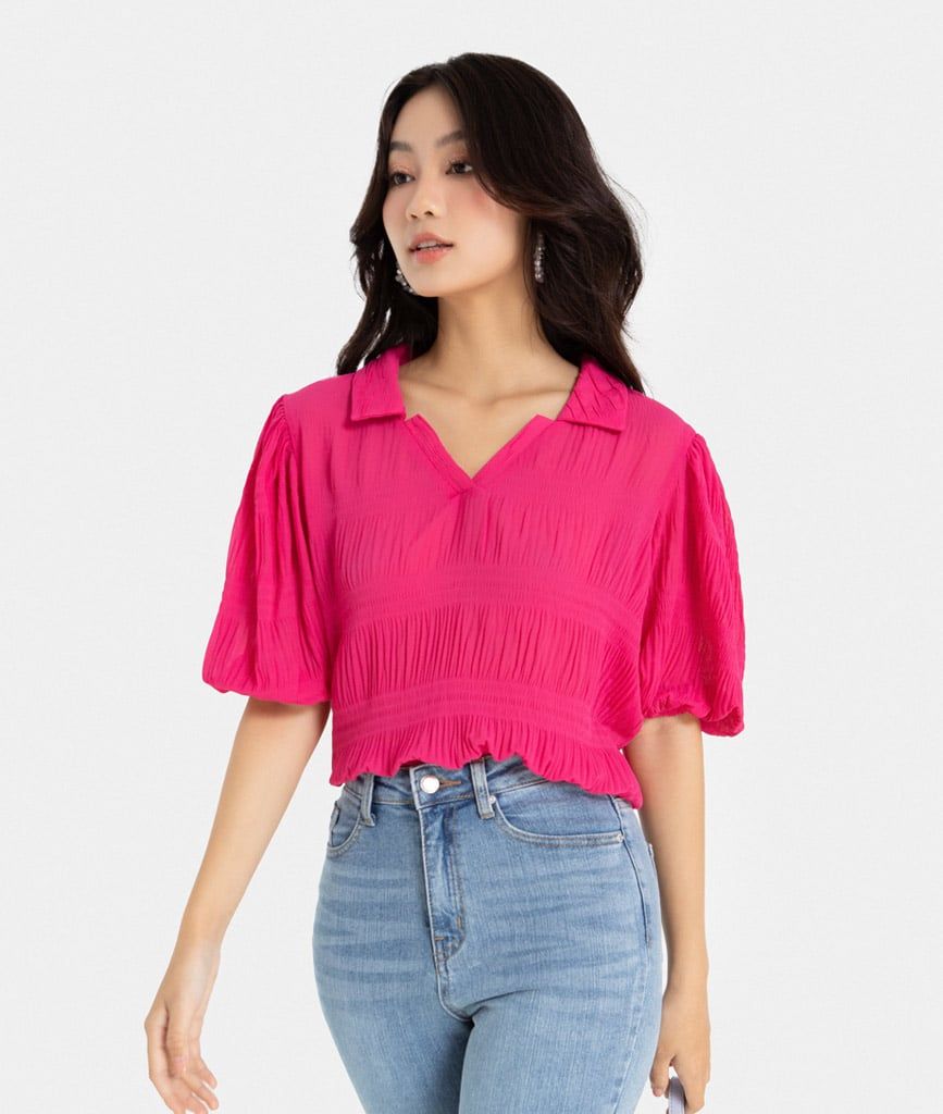 Áo tay phồng cổ sơ mi