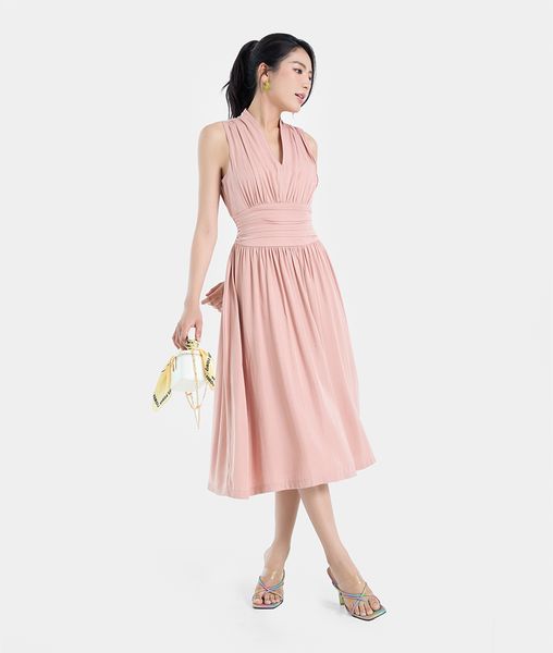 Đầm sát nách cổ V nhún eo