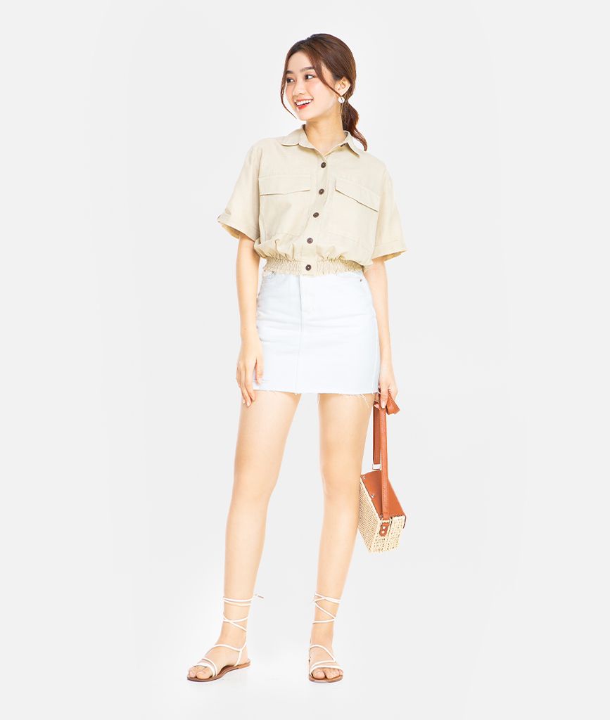 SƠMI CROP LINEN NGẮN TAY