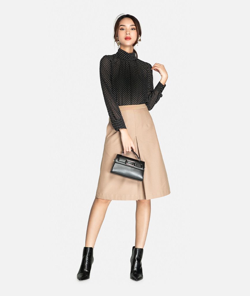 Váy midi xếp ply giữa