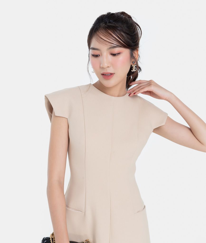 ĐẦM MINI TAY VUÔNG PHỐI TÚI