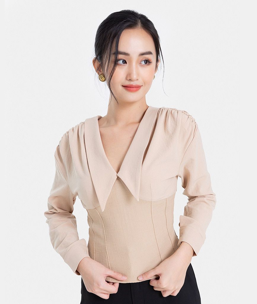 ÁO KIỂU CORSET TAY DÀY CỔ V