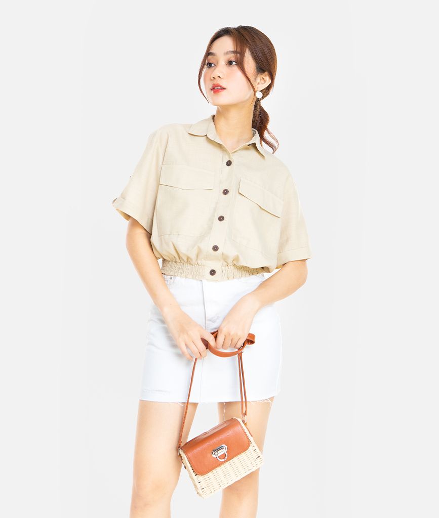 SƠMI CROP LINEN NGẮN TAY