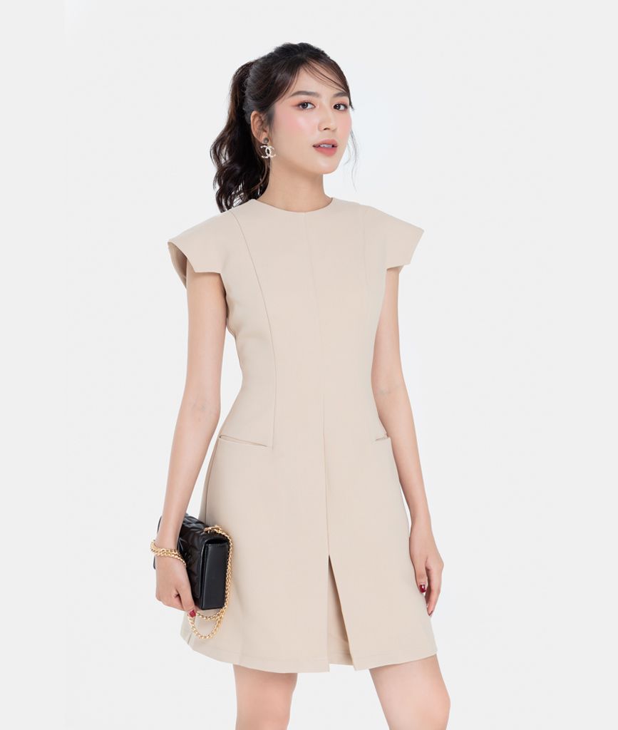 ĐẦM MINI TAY VUÔNG PHỐI TÚI