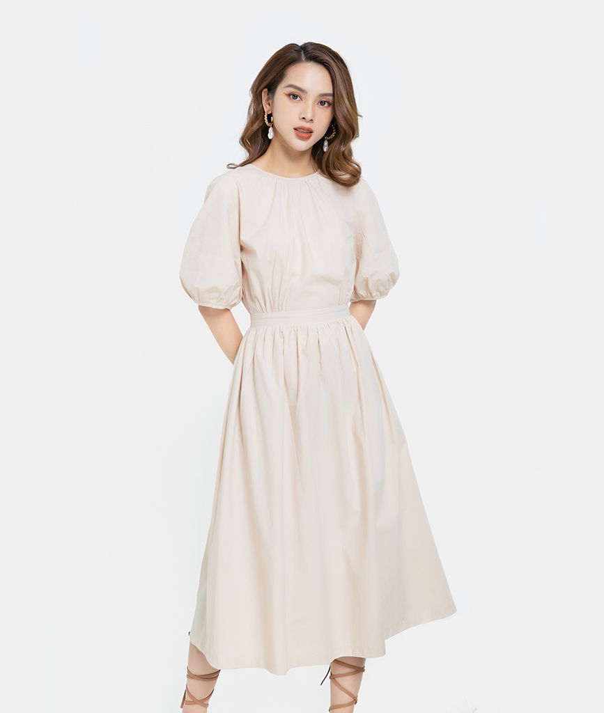 ĐẦM MIDI TAY PHỒNG HỞ LƯNG