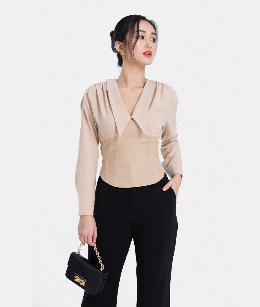 ÁO KIỂU CORSET TAY DÀY CỔ V