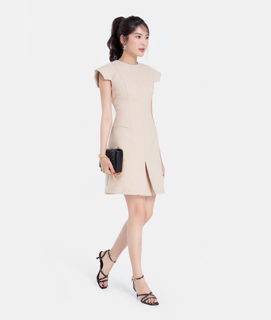 ĐẦM MINI TAY VUÔNG PHỐI TÚI