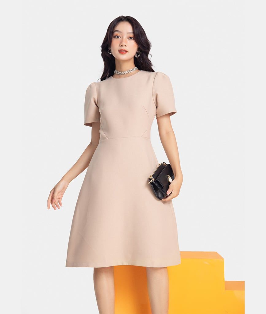 Đầm lửng tay ngắn pen kiểu