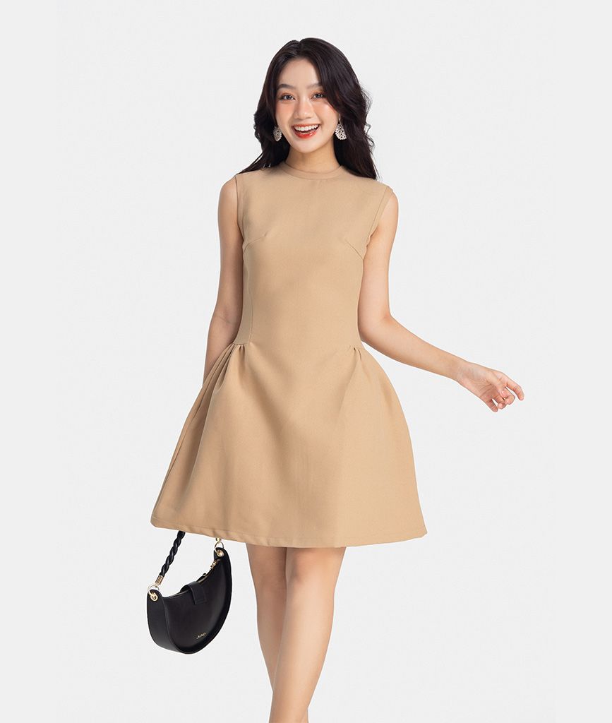 Đầm lửng nhún ôm dây kéo sắt
