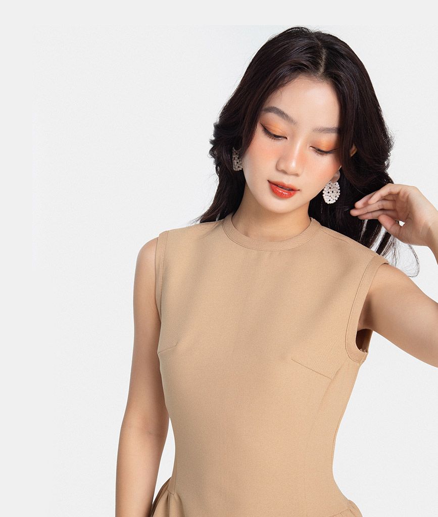 Đầm lửng nhún ôm dây kéo sắt