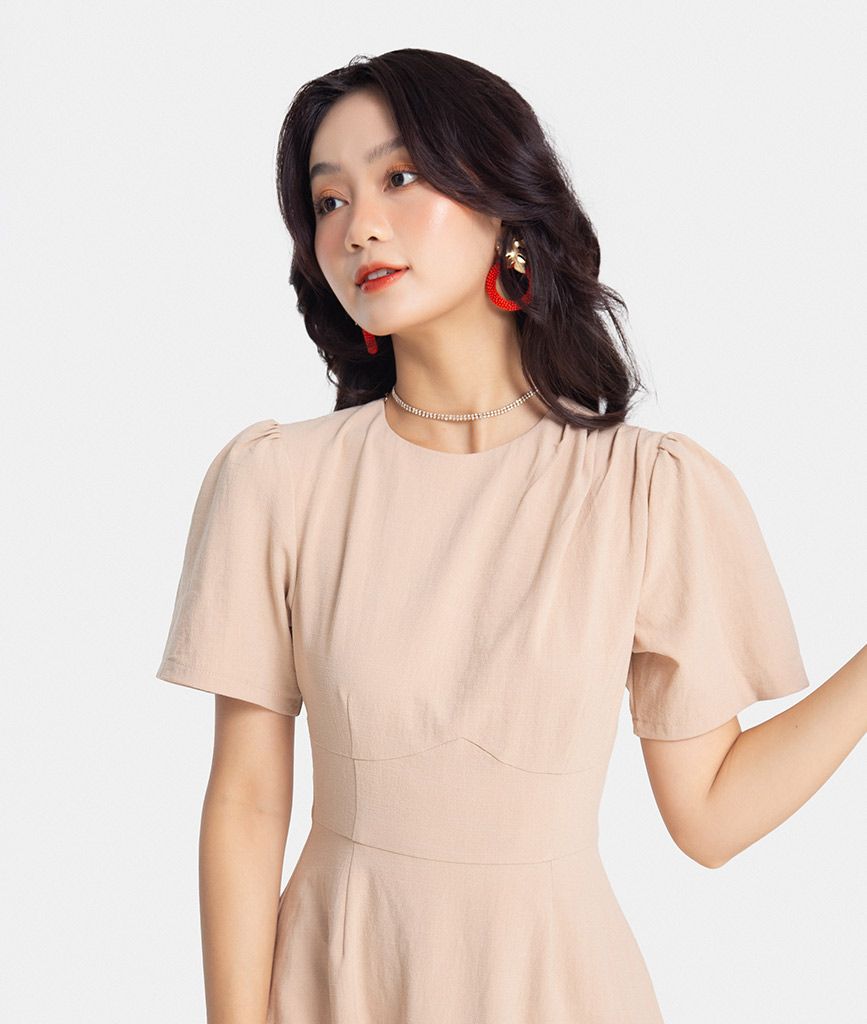 Đầm A mini cổ xếp