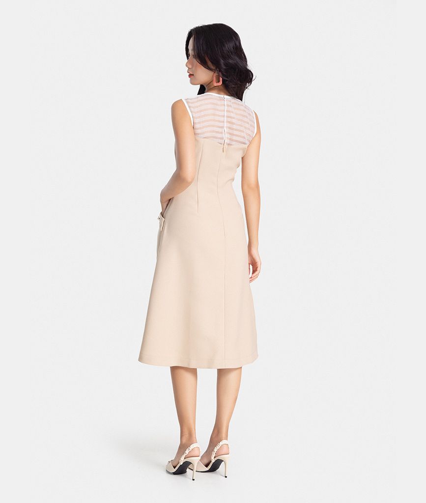 Đầm lửng form A phối đô vải organza
