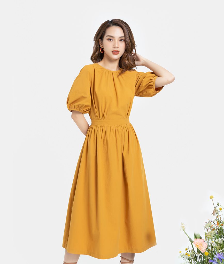 ĐẦM MIDI TAY PHỒNG HỞ LƯNG