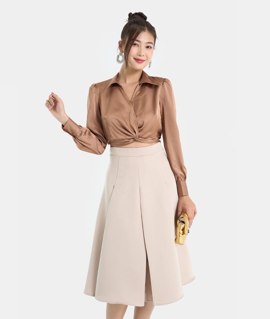 Áo sơ mi xoắn eo buộc nơ sau lưng