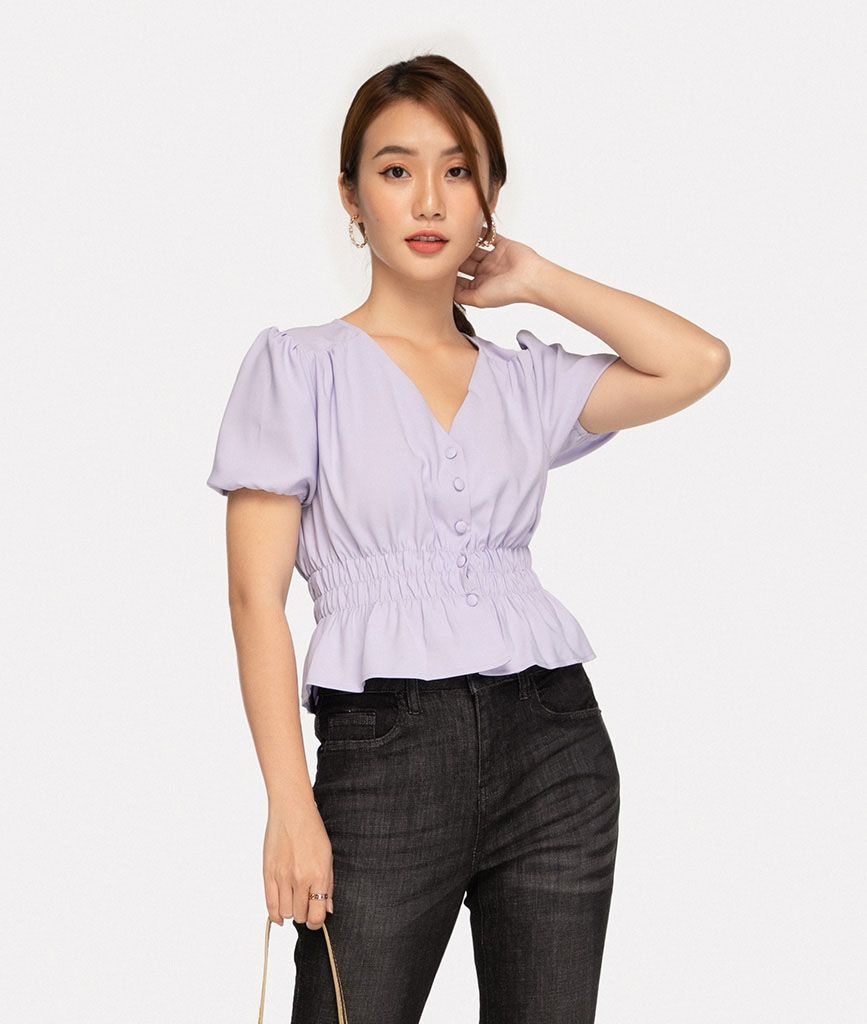 Áo croptop cổ tim nhún eo