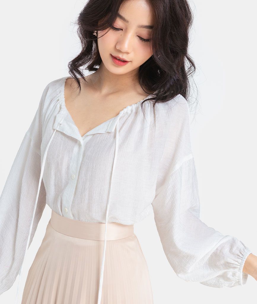 Áo tay phồng dây rút cổ