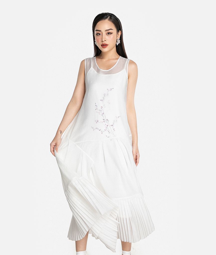 Đầm suông không tay tùng xếp ly