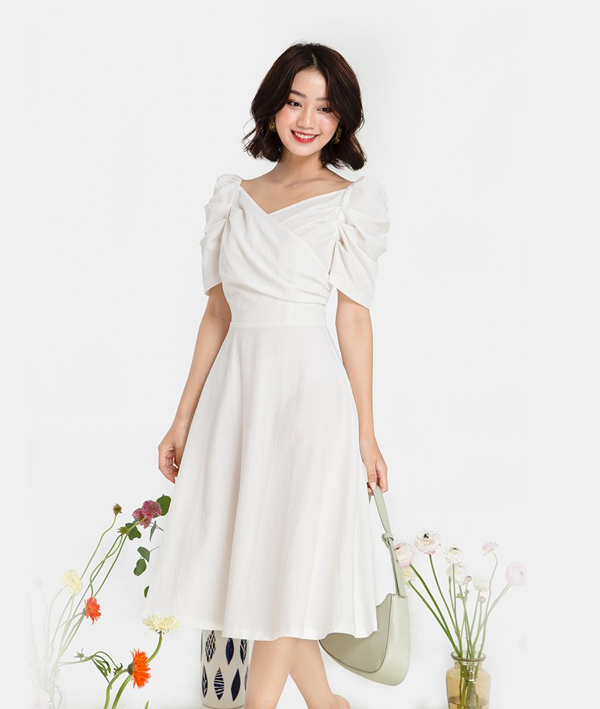 ĐẦM MIDI ĐẮP NGỰC TAY PHỒNG
