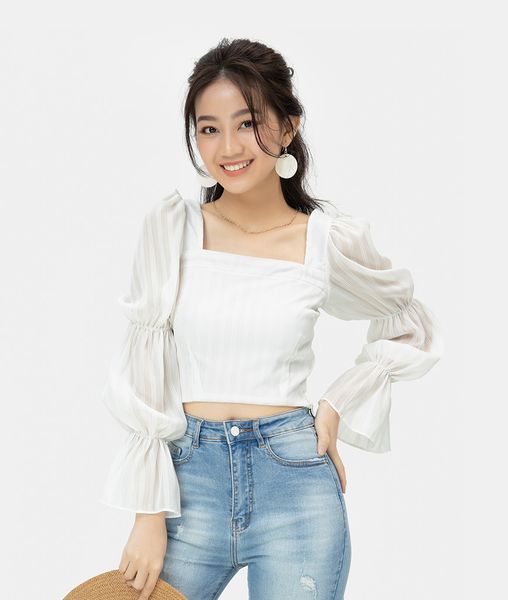 ÁO CROP CỔ VUÔNG TAY PHỒNG TẦNG