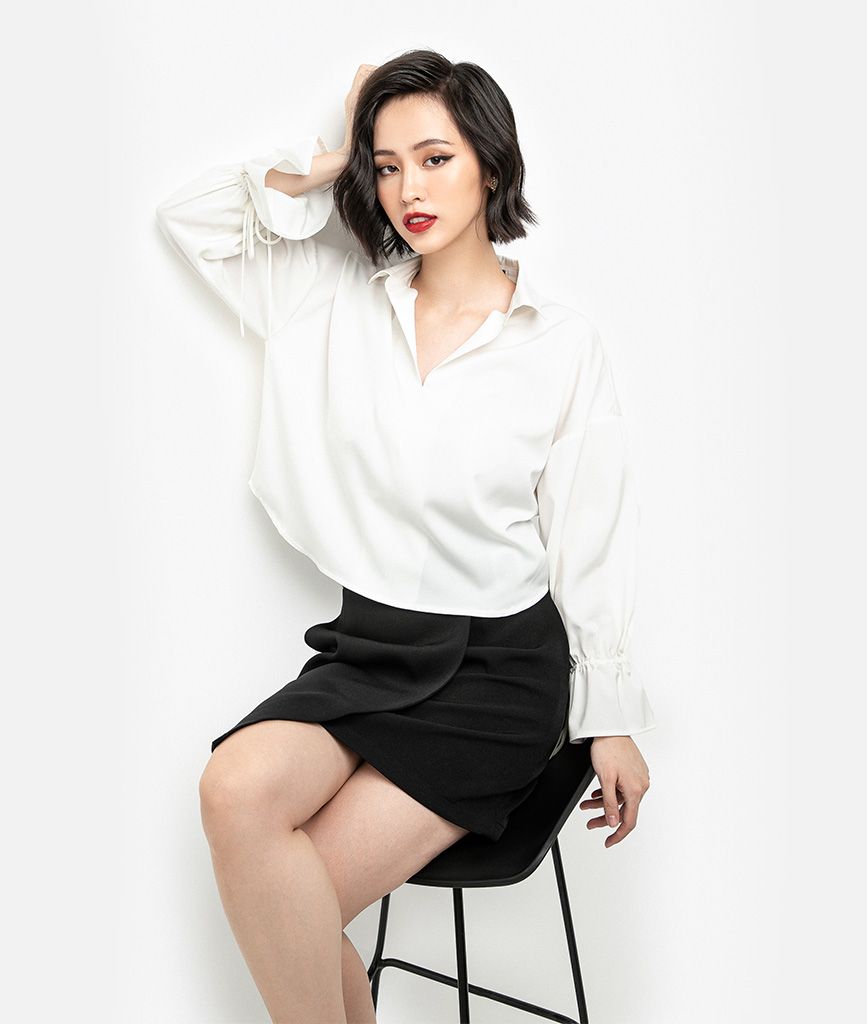 Áo kiểu phối nơ tay